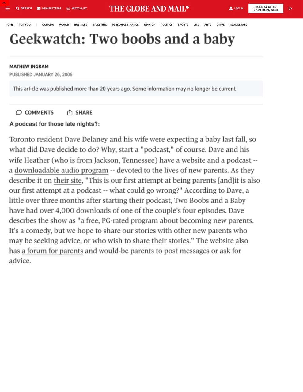 Globe and Mail clipping